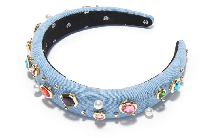 lele sadoughi headband LIGHT DENIM GEM BEZEL DENIM ALICE HEADBAND