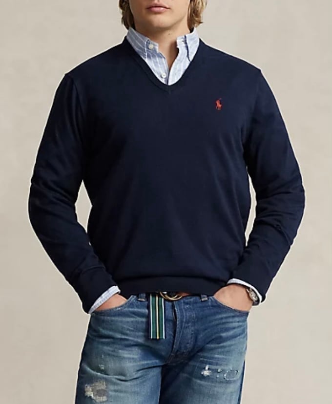 Polo by Ralph Lauren Men's Large Navy Pima Cotton V-Neck Pullover Sweater