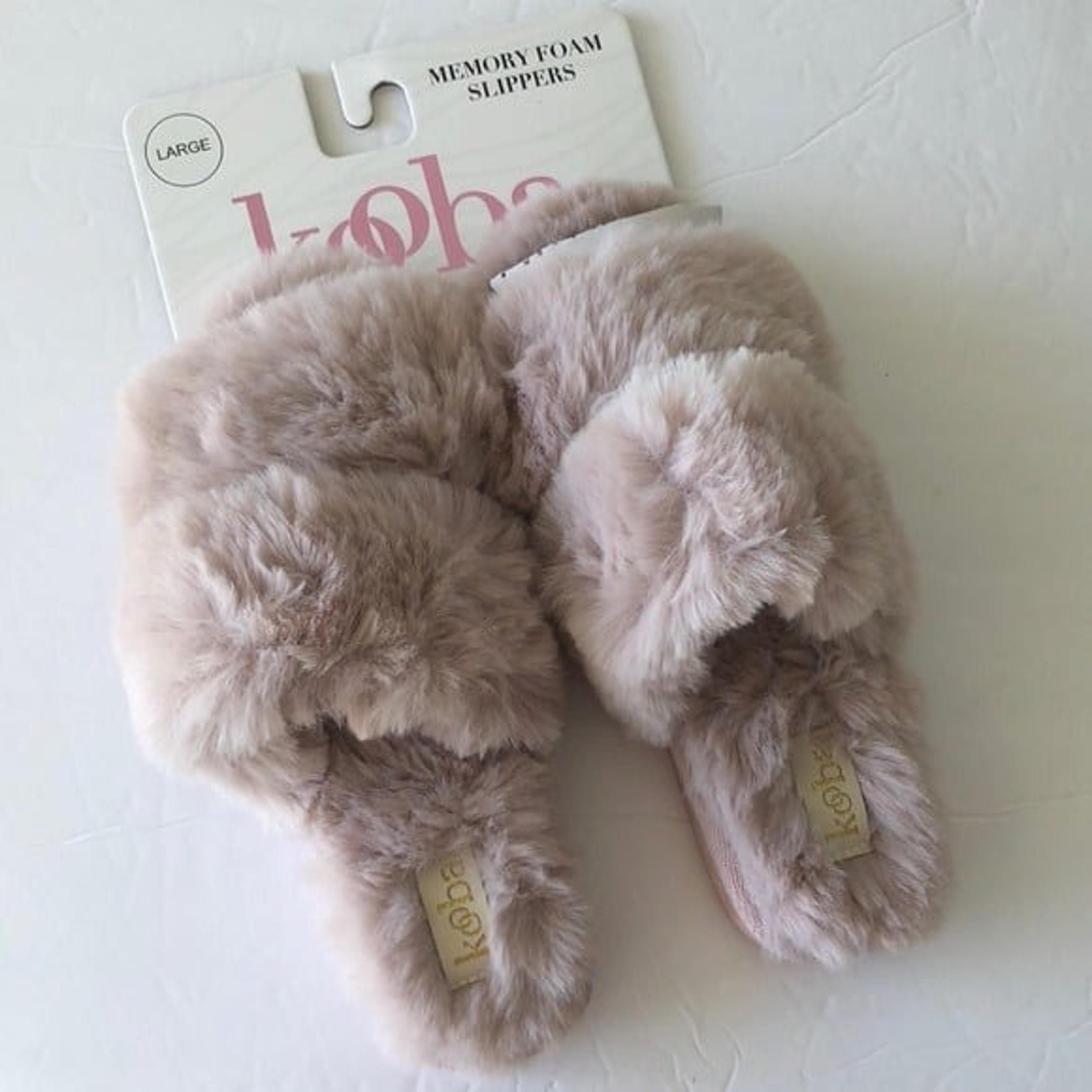 Kooba Memory Foam Soft Faux Fur Slippers Blush Natural Sz- 8-9*