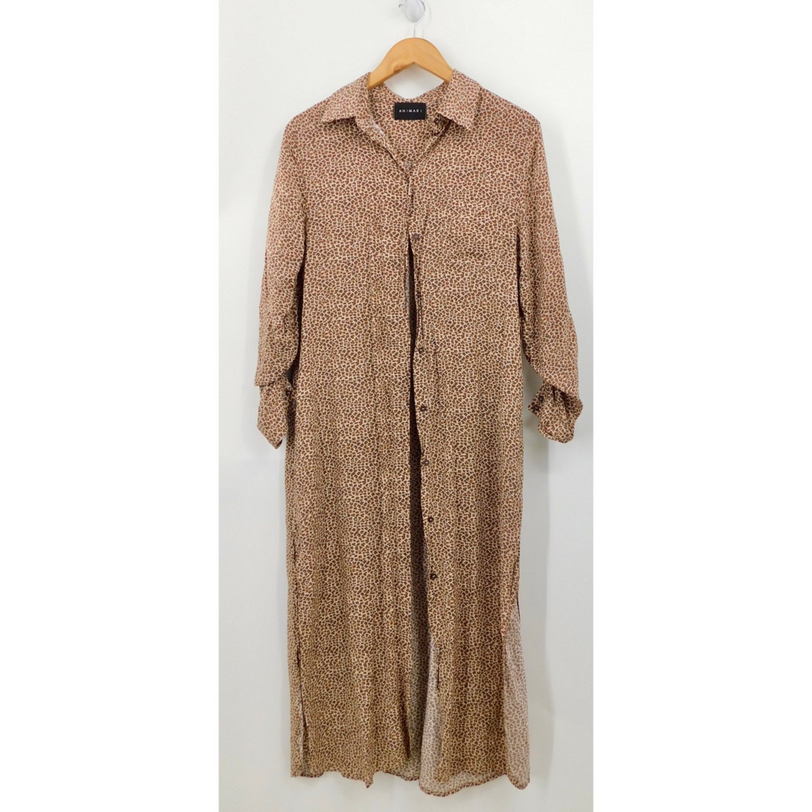 Animari Women's Leopard Print Long Sleeve Midi Button Down Dress Size Small