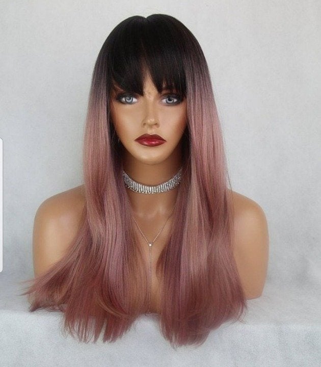 Pink Black Ombre Sexy Wig With Bang
