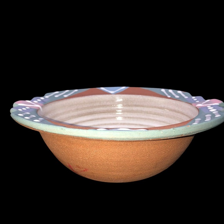 Handcrafted Terracotta Pottery Bowl Signed By Dana With Southwestern Tribal Desi