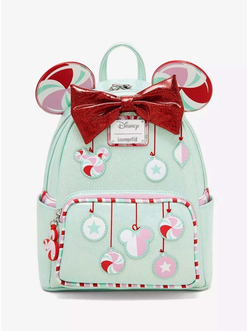 Loungefly Disney Minnie Mouse Peppermint Ornament Ears Mini Backpack NWT