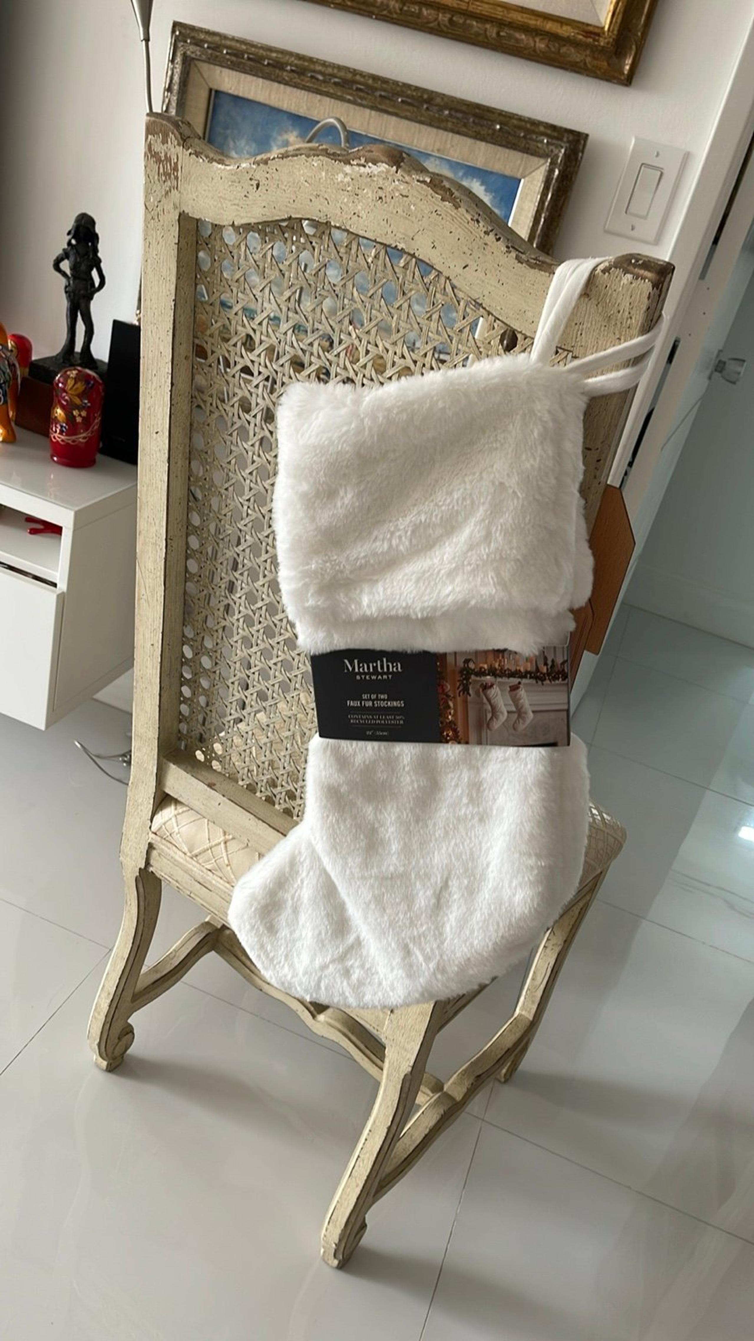 SALE! Martha Stewart Christmas Set of 2 White Faux Fur Christmas Stockings