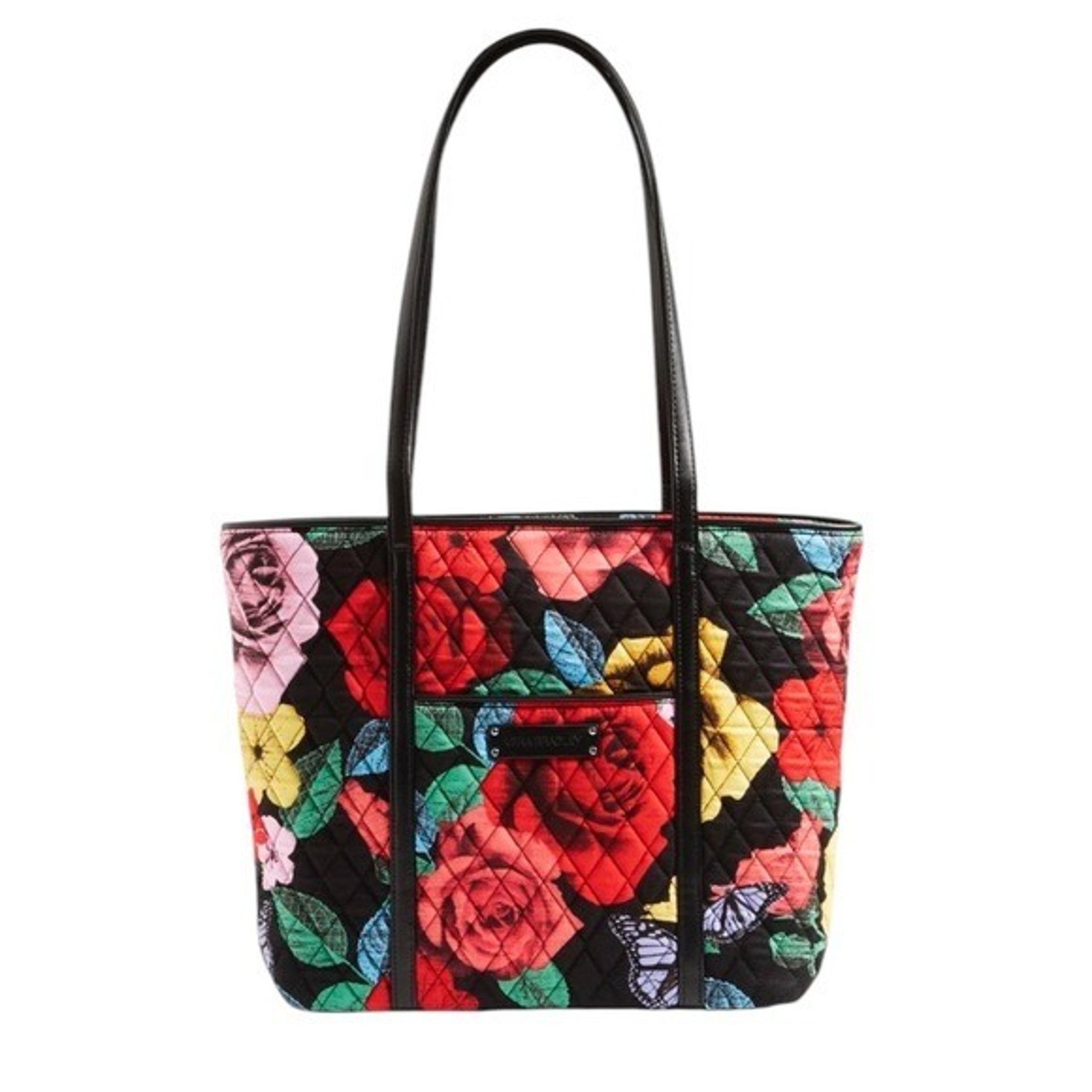 Vera Bradley Havana Rose Faux Leather Trimmed Tote Bag Purse Black