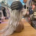 Human hair ombre platinum blonde wavy wig with bang.