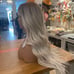 Human hair ombre platinum blonde wavy wig with bang.