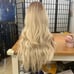 Human hair ombre platinum blonde wavy wig with bang.