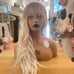 Human hair ombre platinum blonde wavy wig with bang.