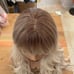 Human hair ombre platinum blonde wavy wig with bang.