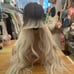 Human hair ombre platinum blonde wavy wig with bang.
