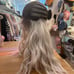 Human hair ombre platinum blonde wavy wig with bang.