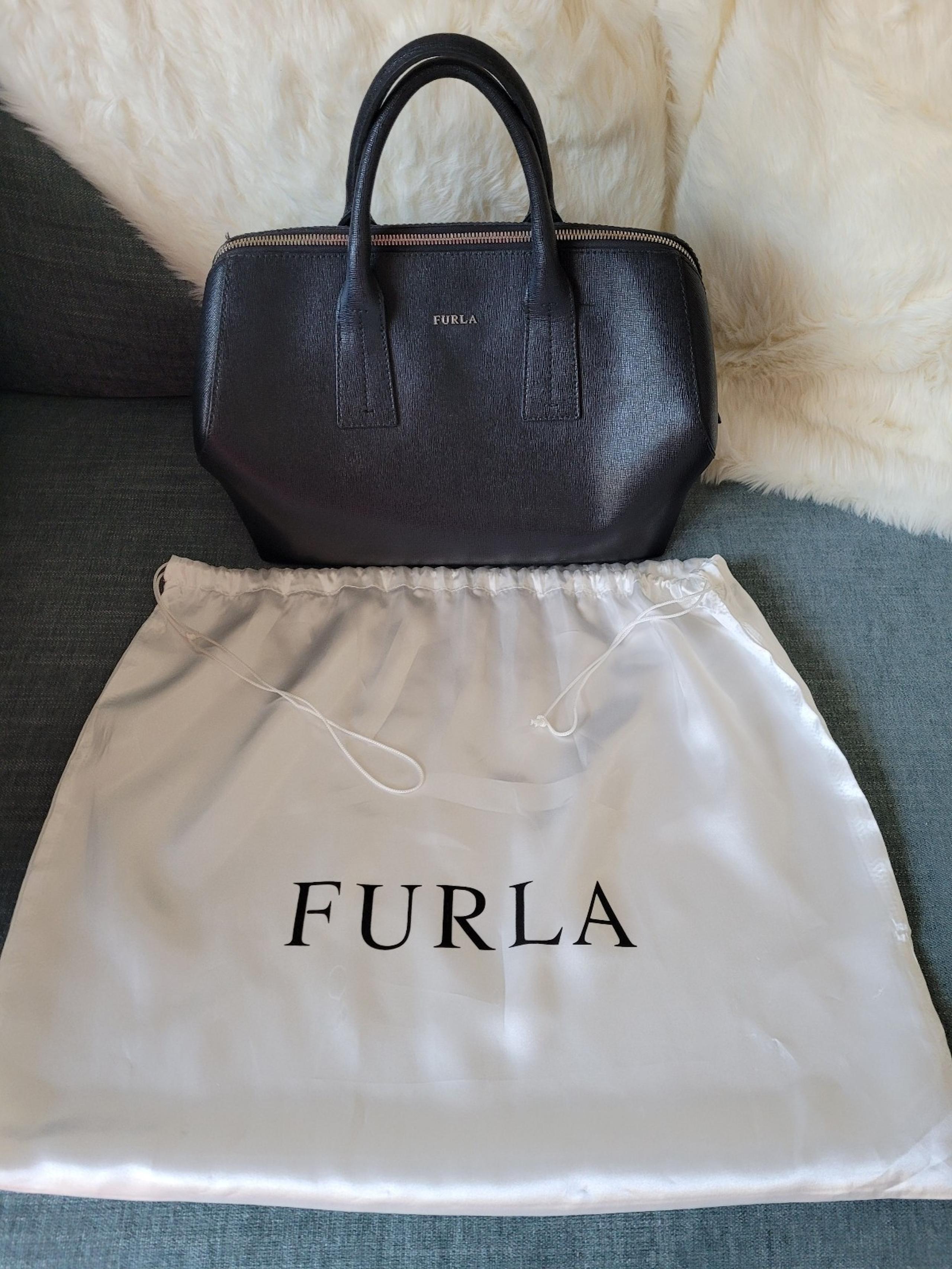 Furla Saffiano black leather satchel purse bag handbag