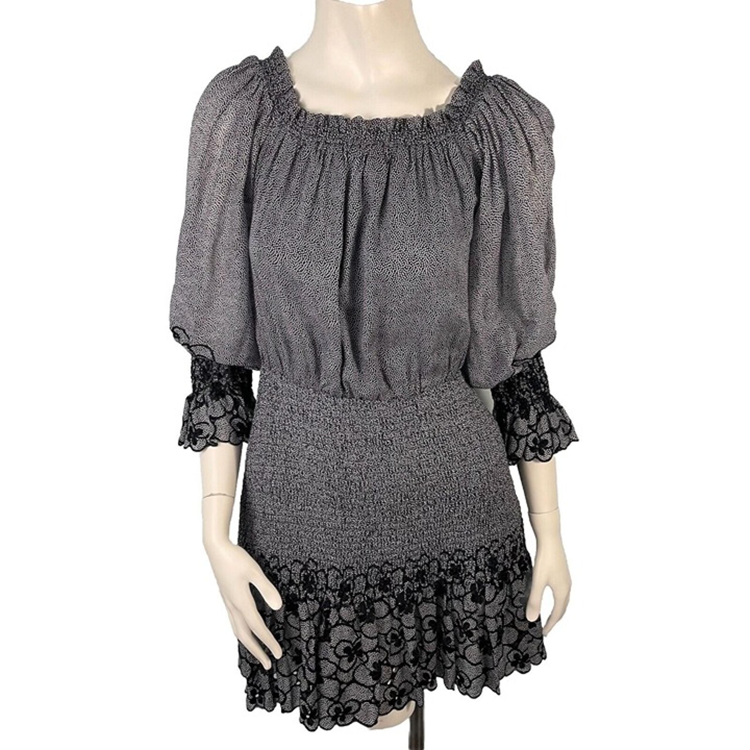 Alexis Off Shoulder Smocked Mini Dress Embroidered Blue Size Small