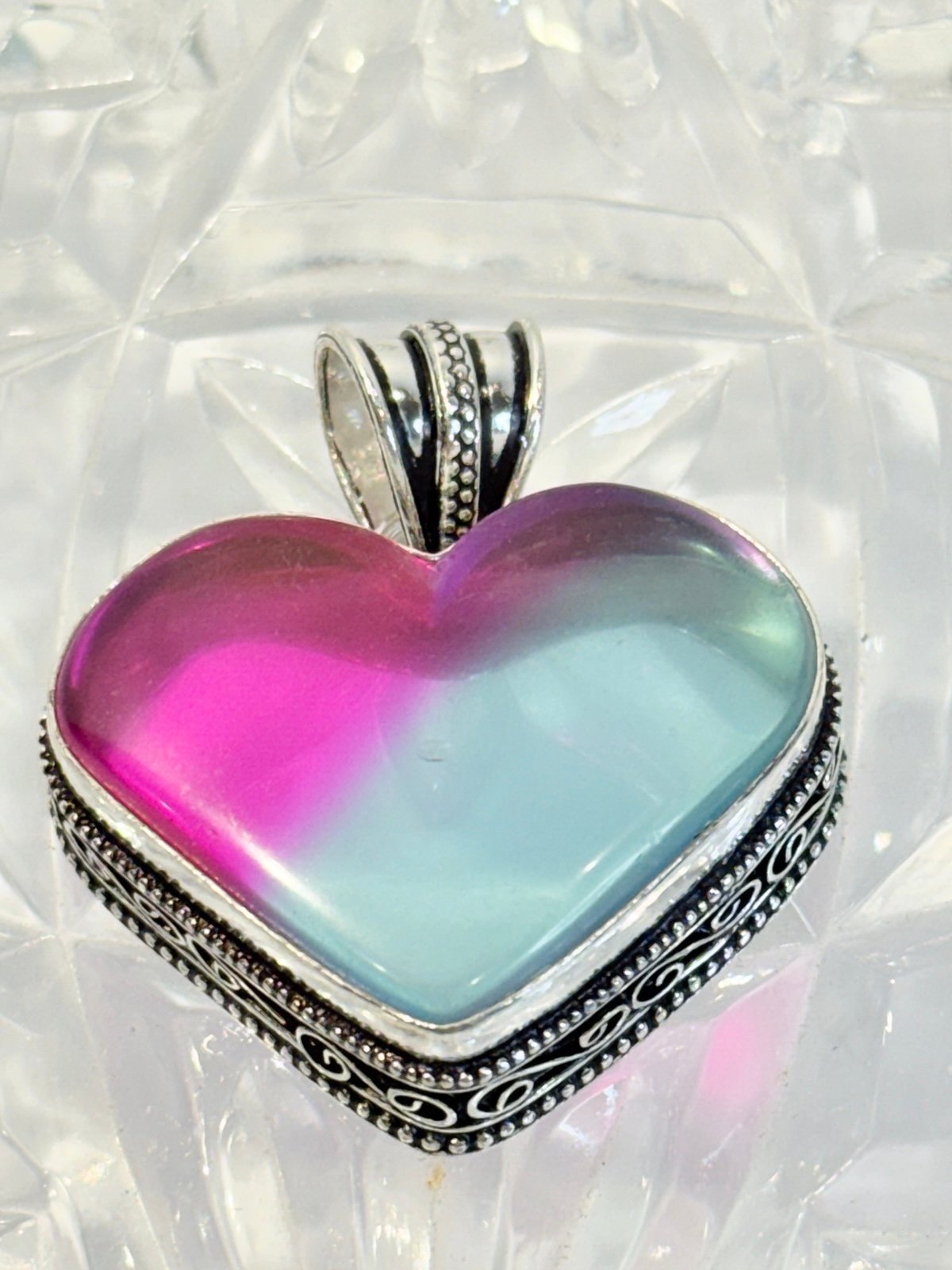 Natural Bicolor Tourmaline Gemstone Heart Pendant In Sterling Silver New