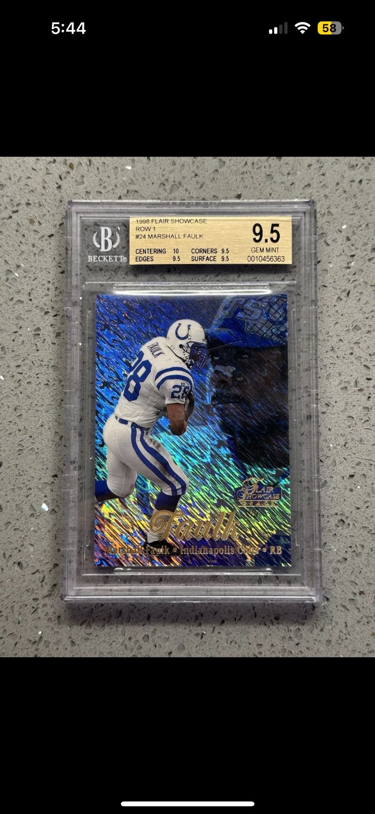 Marshall Faulk 1998 Flair Showcase Row 1 BEAUTIFUL #24 Colts BGS 9.5 GEM MINT