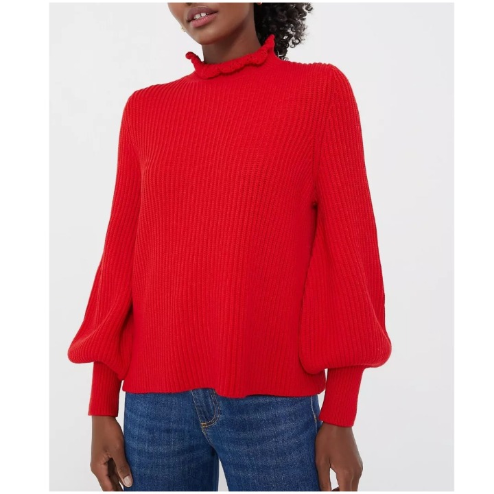 Tuckernuck Delphine Ruffle Neck Sweater size M medium red wool blend