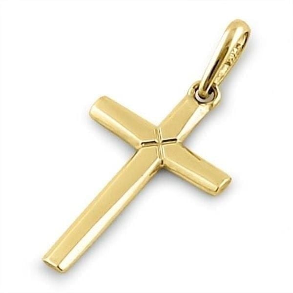 Solid 14K Yellow Gold Plain Cross Necklace Pendant New