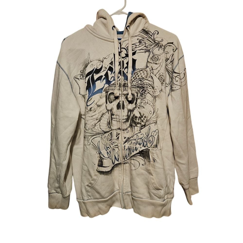 Ecko Edgy Skull Print Grunge Zip Up Hoodie