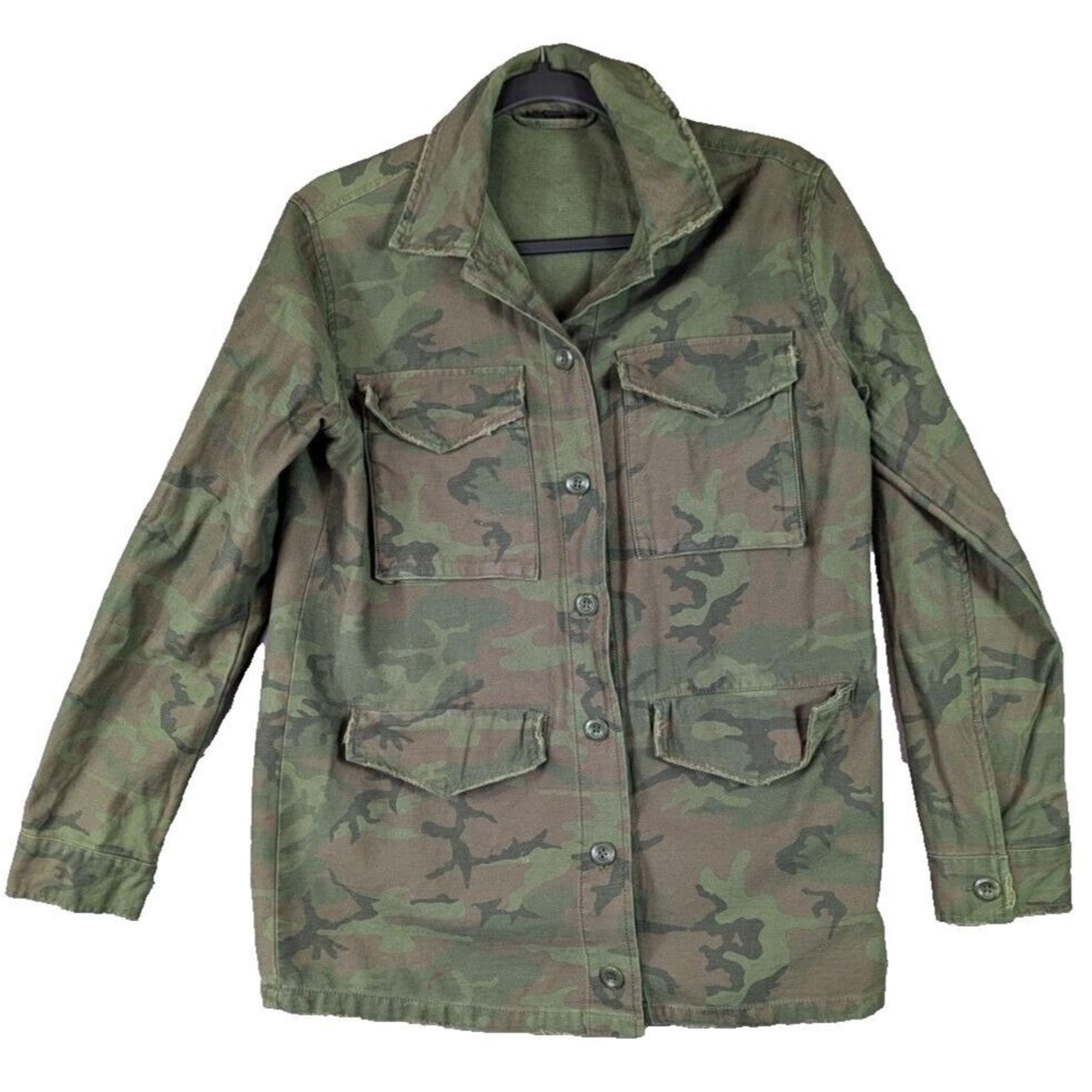 TOPSHOP Camo Military Jacket Womens Green Utility Button Pockets Cotton Size 2
