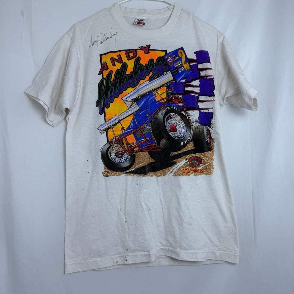 Vintage Andy Hillenburg World Of Outlaws Tour 95 T-Shirt SIGNED Stained Rare M