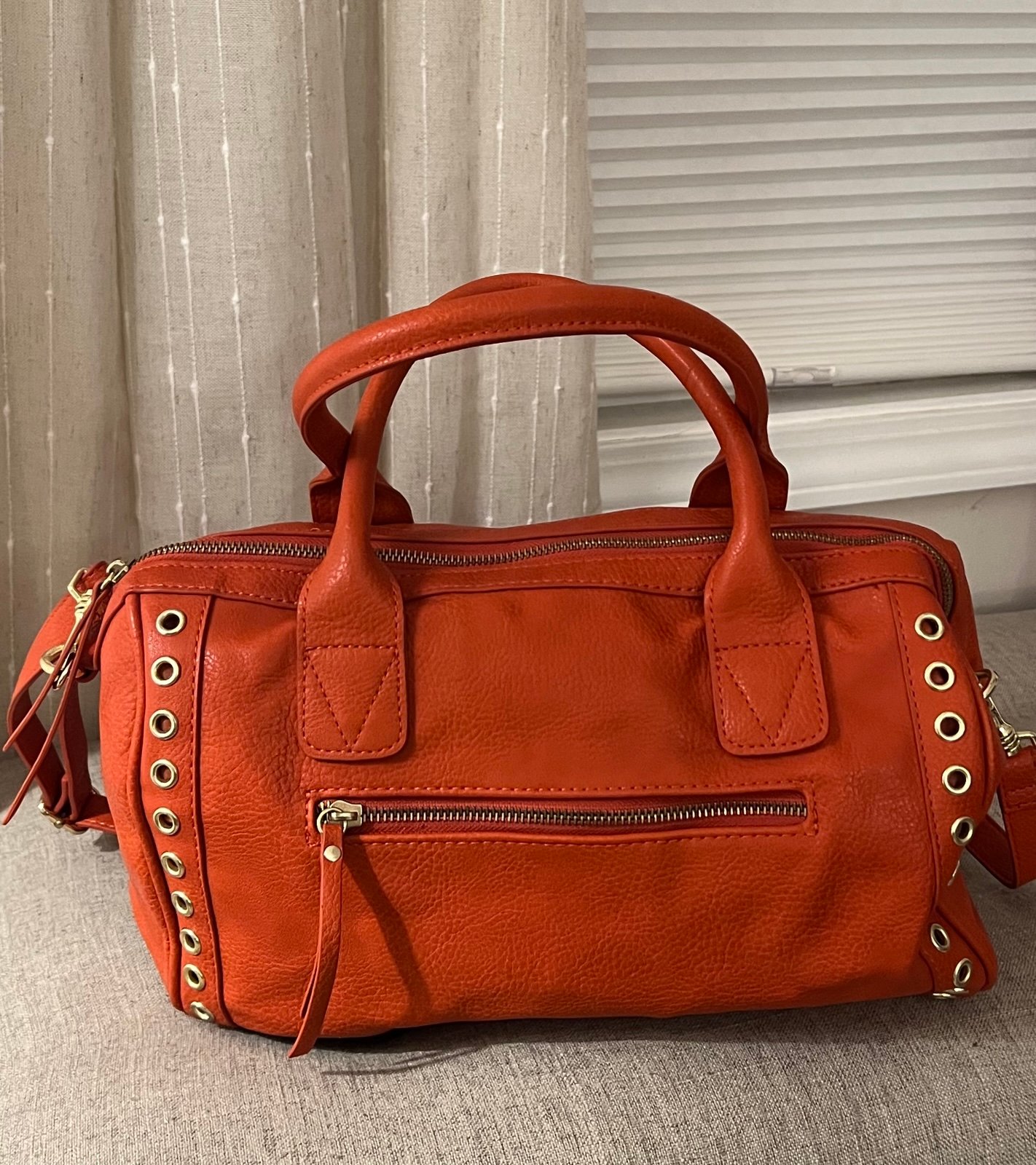 lp Linea Pele Purse Shoulder Bag Purse Orange Leather Satchel Very Good Cond!