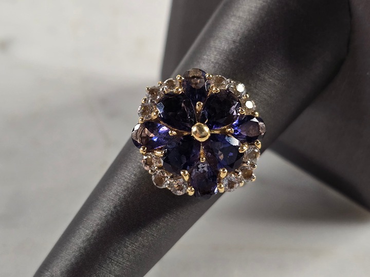 Womens Vintage Estate 14K Gold Tanzanite & CZ Floral Ring 6.0g E4376