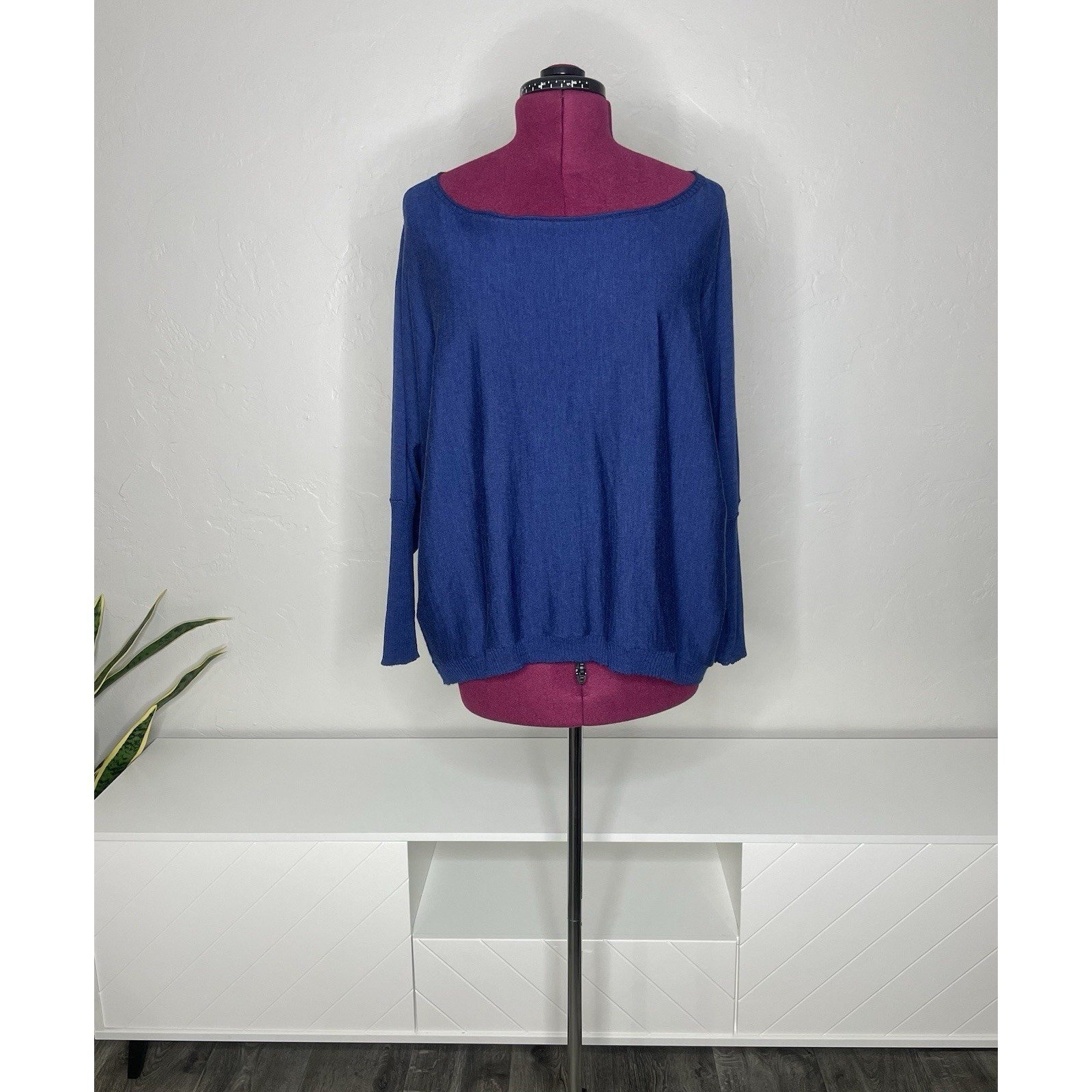 Eileen Fisher Top Sweater Women's 1X Merino Wool Box Cuffed Dolman Sleeve Blue