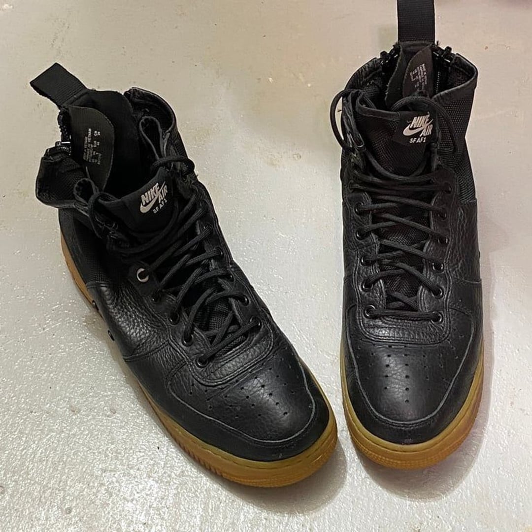 Nike Men's SF Air Force 1 Mid Top Gum Black Leather Sneakers M10 W11.