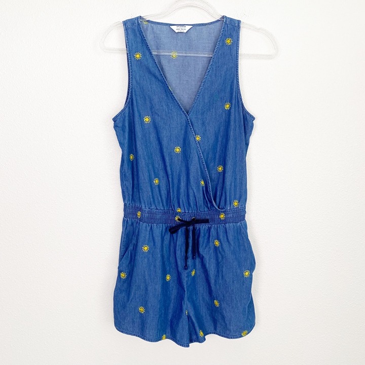Splendid x Gray Malin Womens XS Sunny Romper Chambray Sun Embroidered