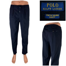Polo Ralph Lauren Mens Medium Pants Blue Drawstring Tailored Slim Pleated EUC
