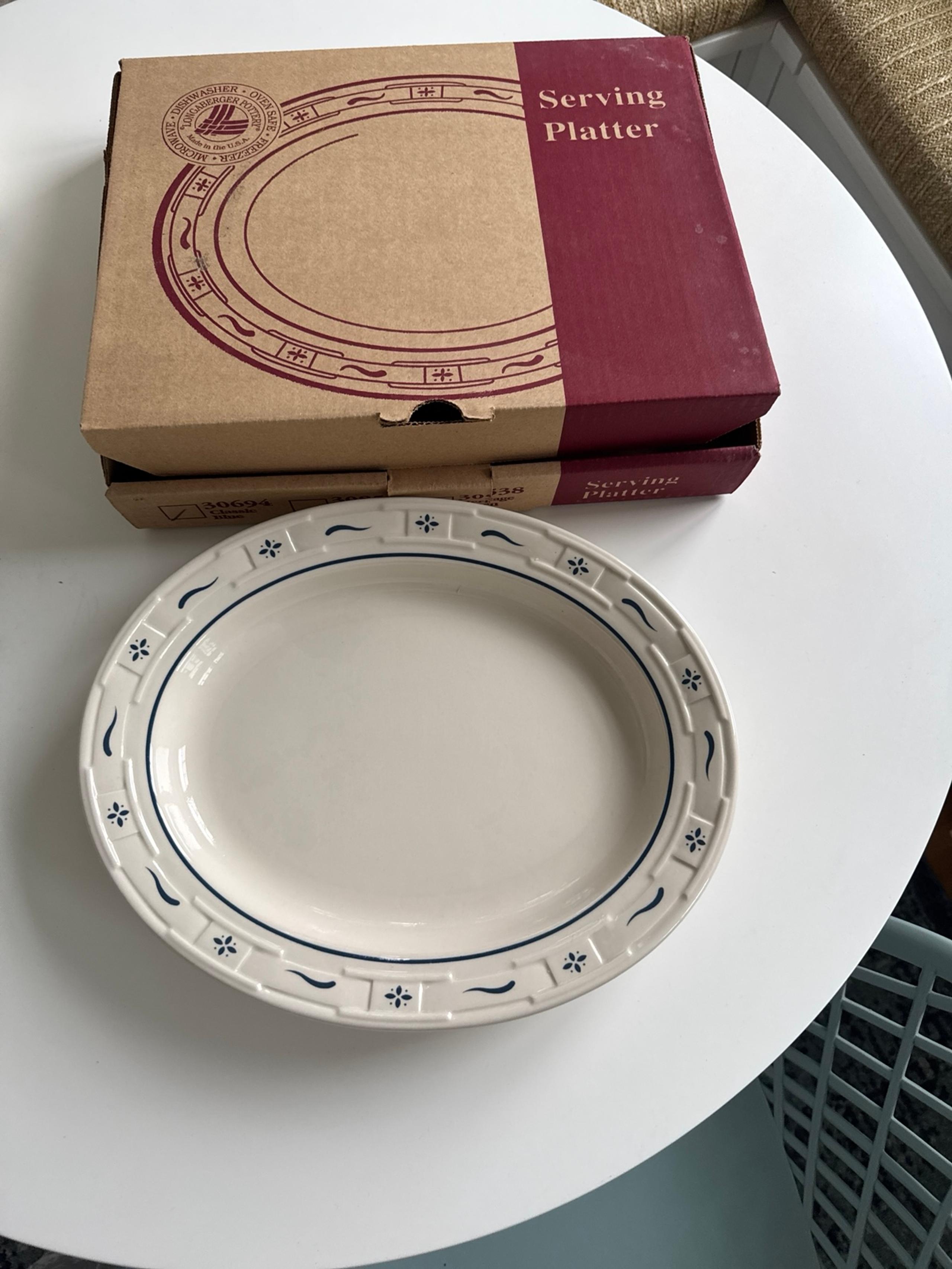 Longaberger Serving Platter Ivory with blue trim
