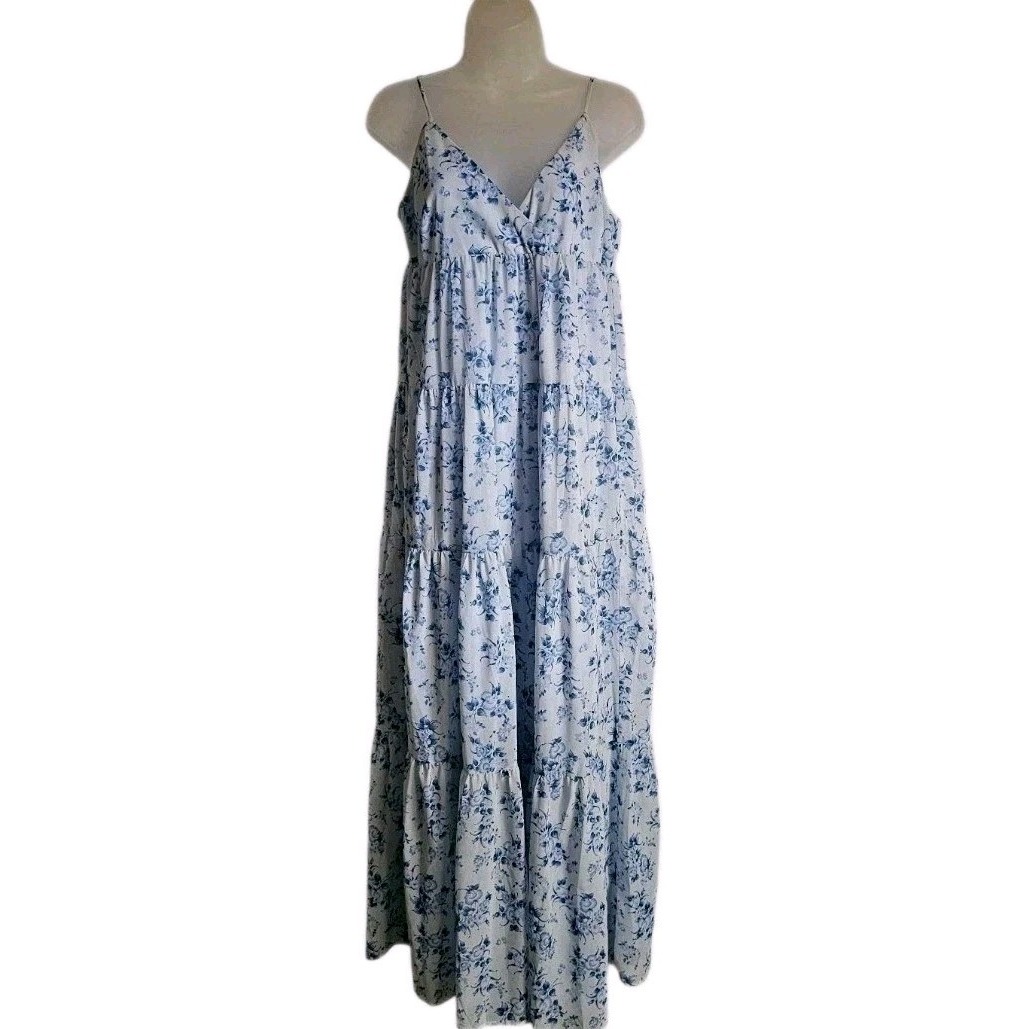 House of Harlow & Revolve Janae Blue Floral Tiered Maxi Dress Summer Boho Sz S