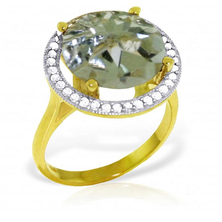 RING WITH NATURAL DIAMONDS & GREEN AMETHYST