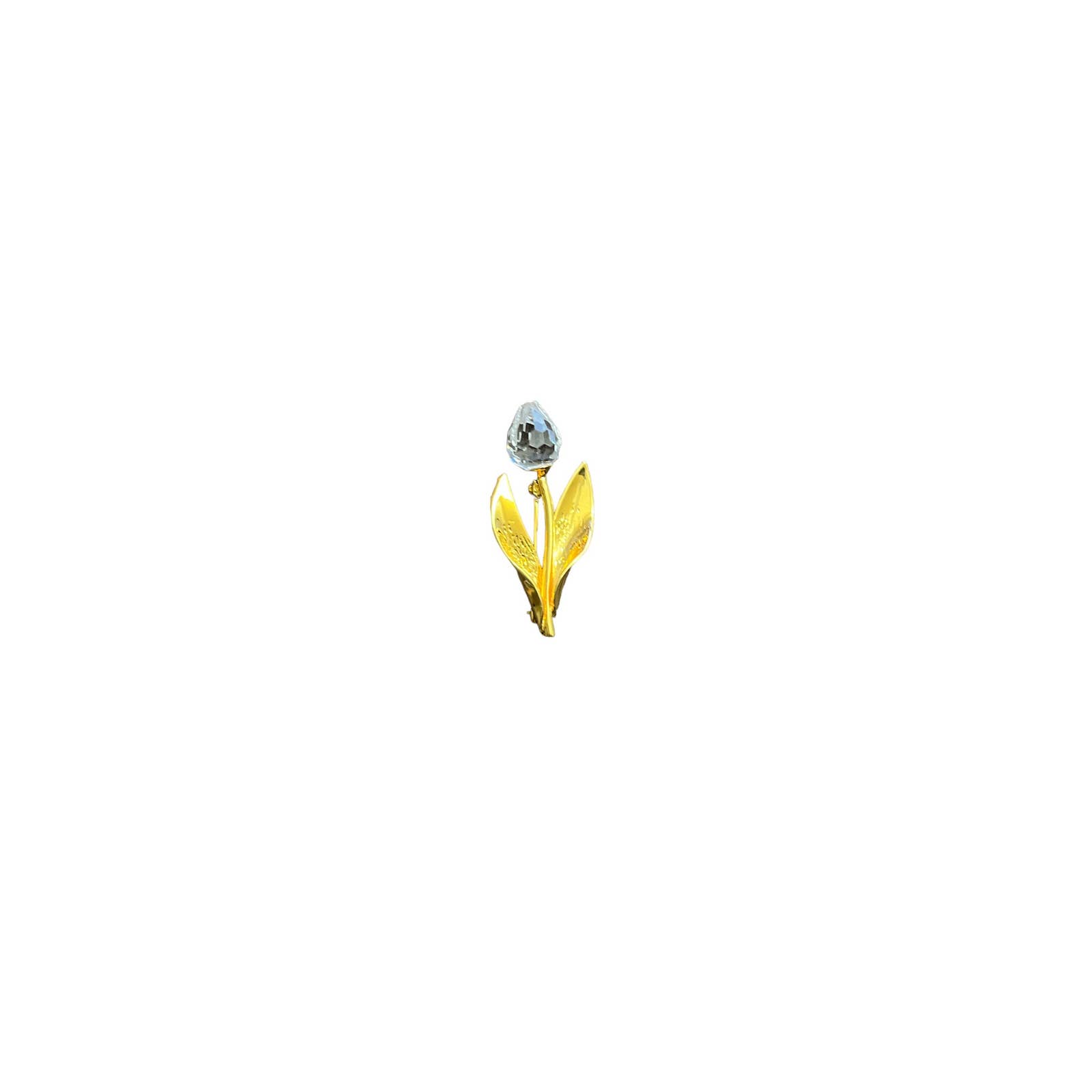 Swarovski Crystal Gold Plated Vintage Tulip Brooch Pin With Stem 1980’s