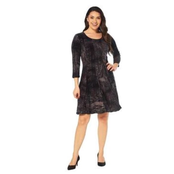 Black Paisley FLowy Dress Women’s Petite XL Seam Detail Loose Fit Party Office