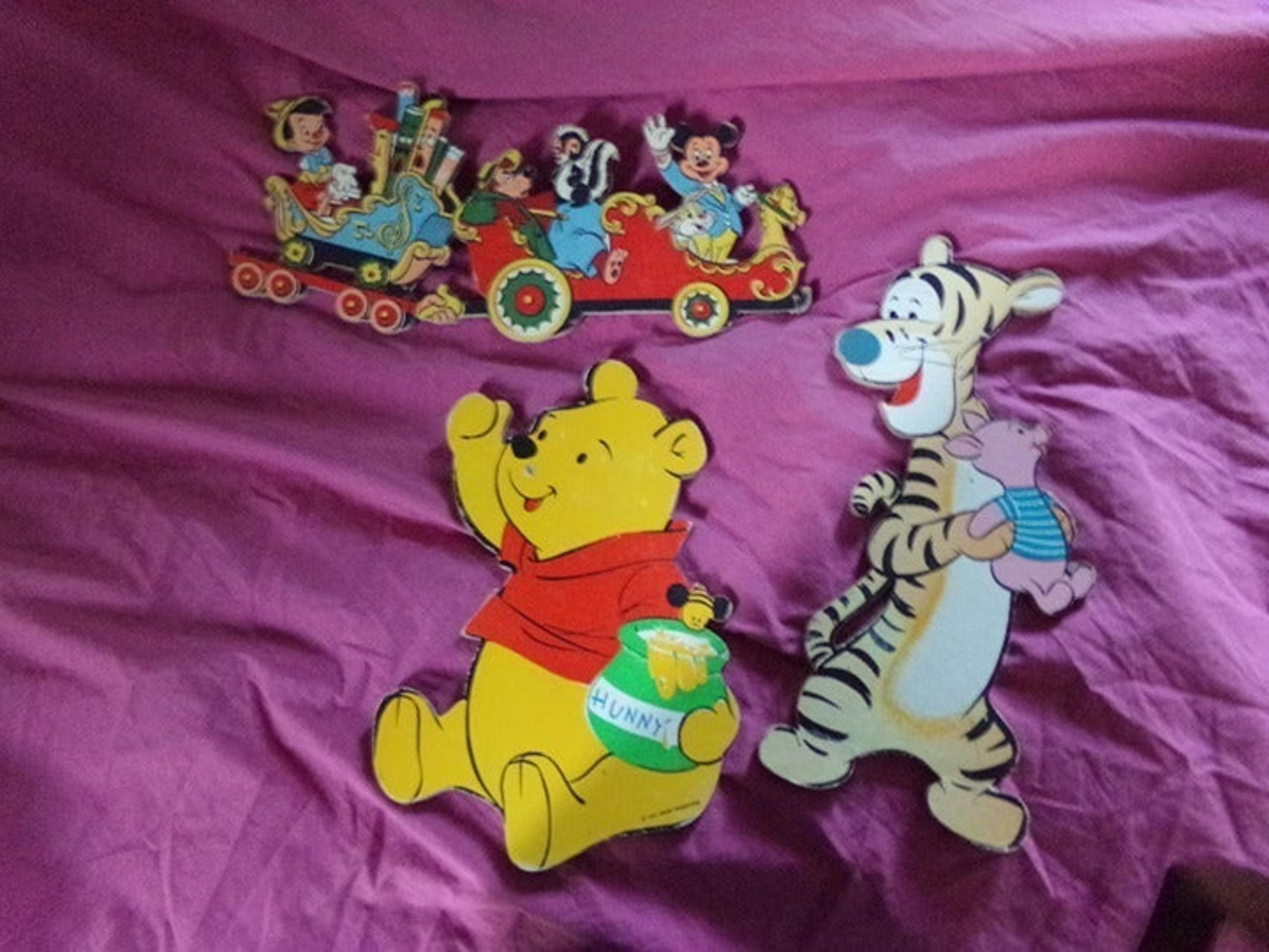 Vintage DISNEY Winnie and Mickey Wall Hanging Cardboard Nursery Room Décor