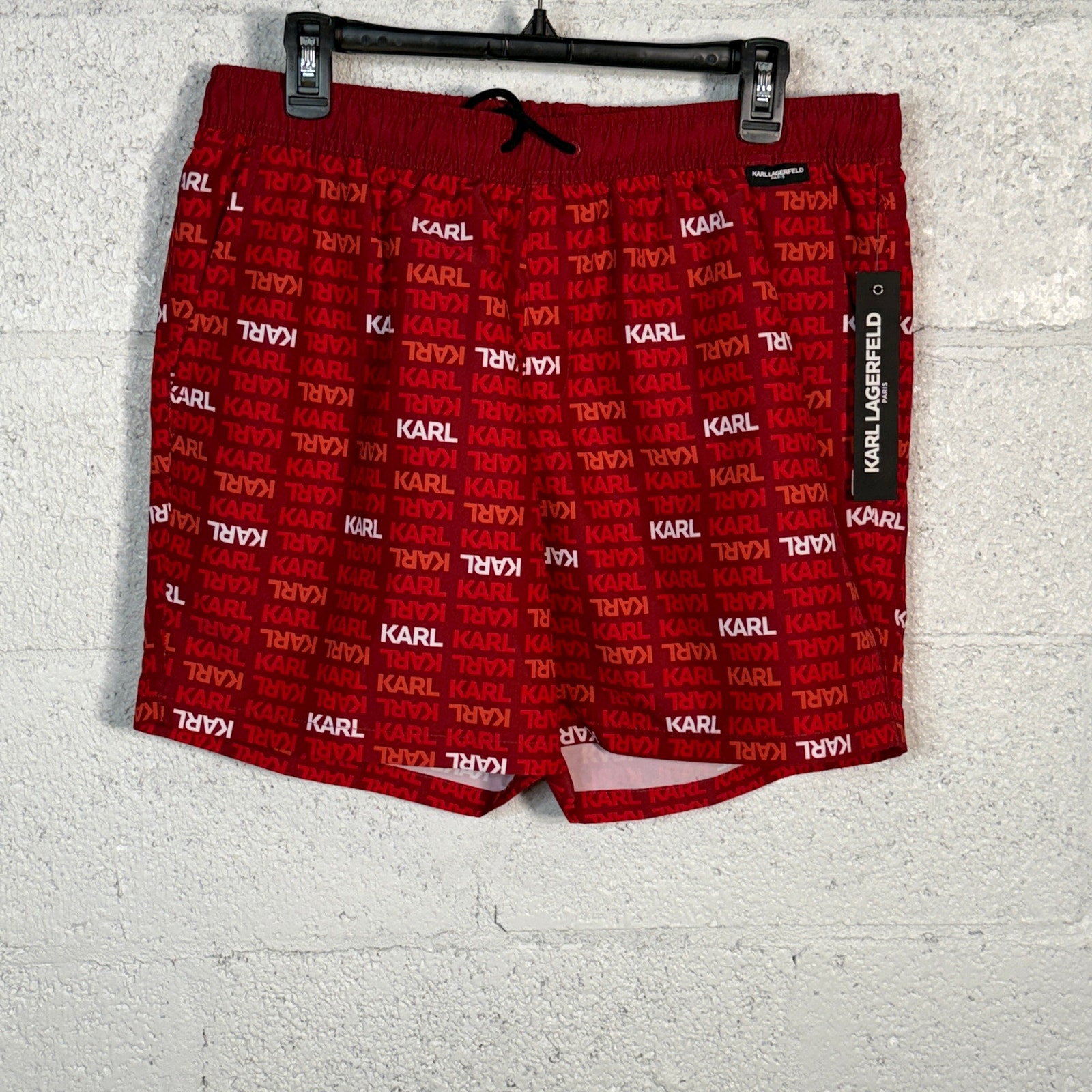 Karl Lagerfeld Paris Men's Monogram 5 Drawstring Shorts - Red - Large 70