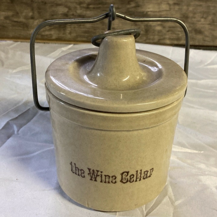 Vintage The Wine Cellar Ceramic Stoneware Crock with Lid with Clamp