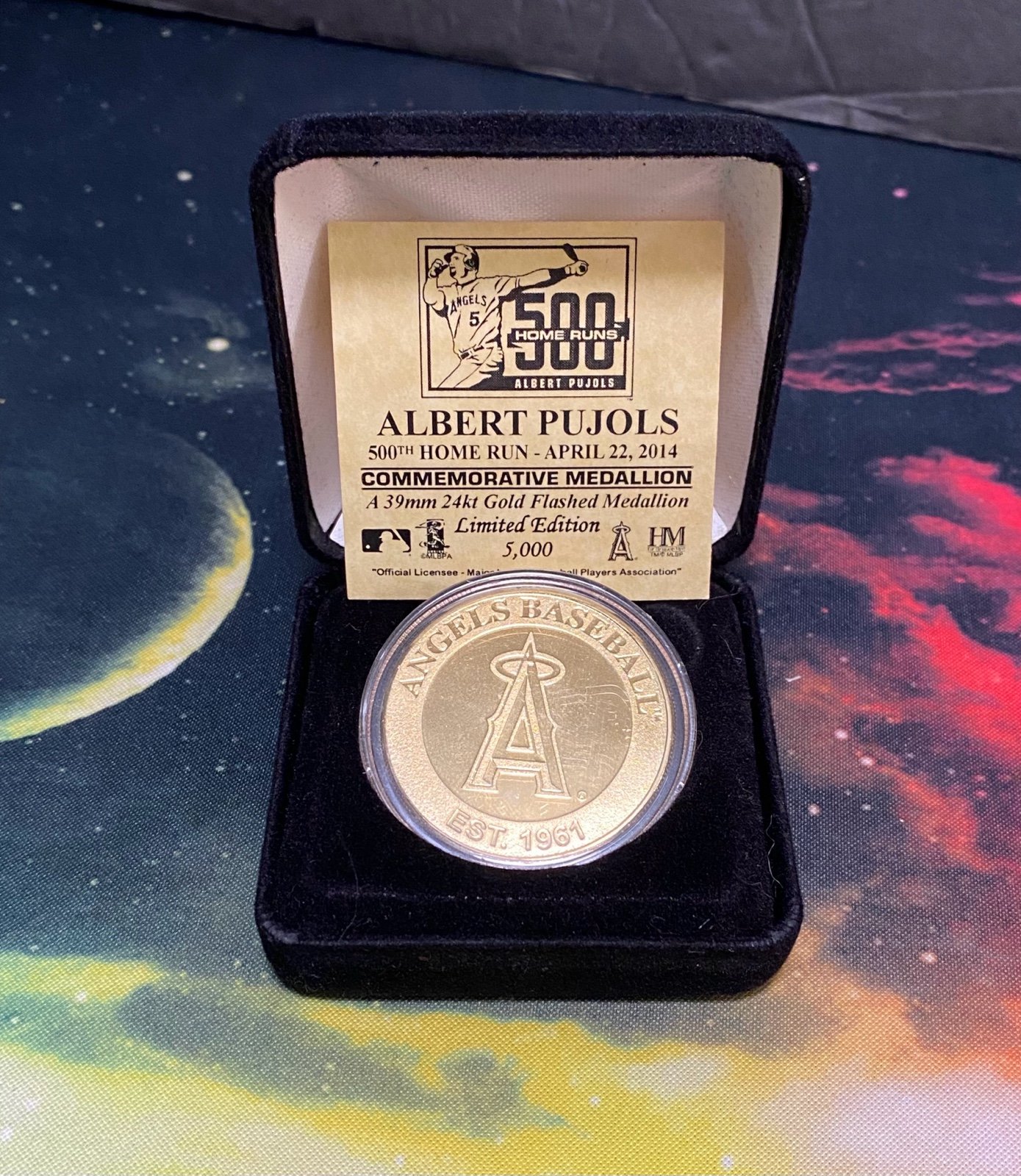 Albert Pujols 500 Homers 4-22-14 39mm 24K Gold Flashed Comm Coin LE 5000