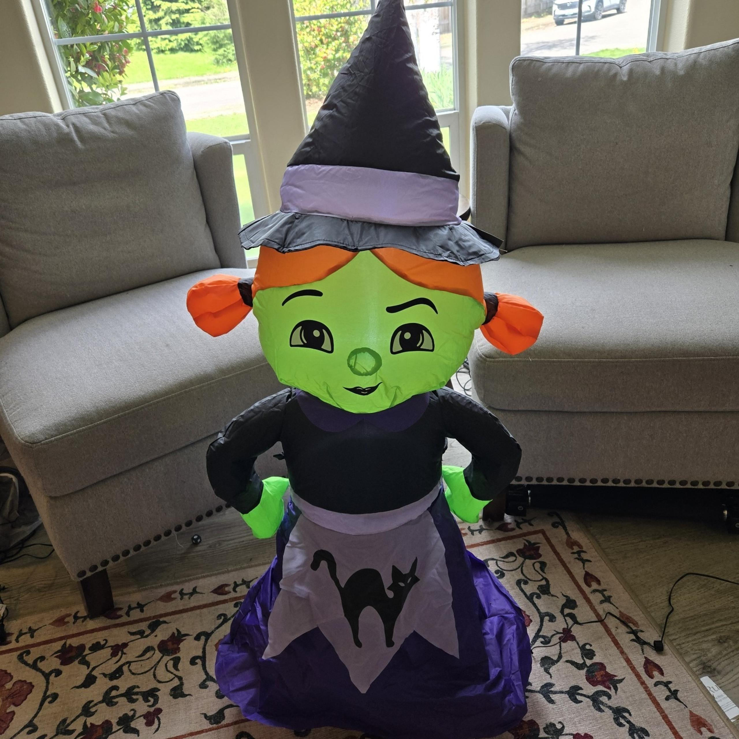Light Up Halloween Inflatable Witch 4ft Tall Decor Purple Black Green Works Well