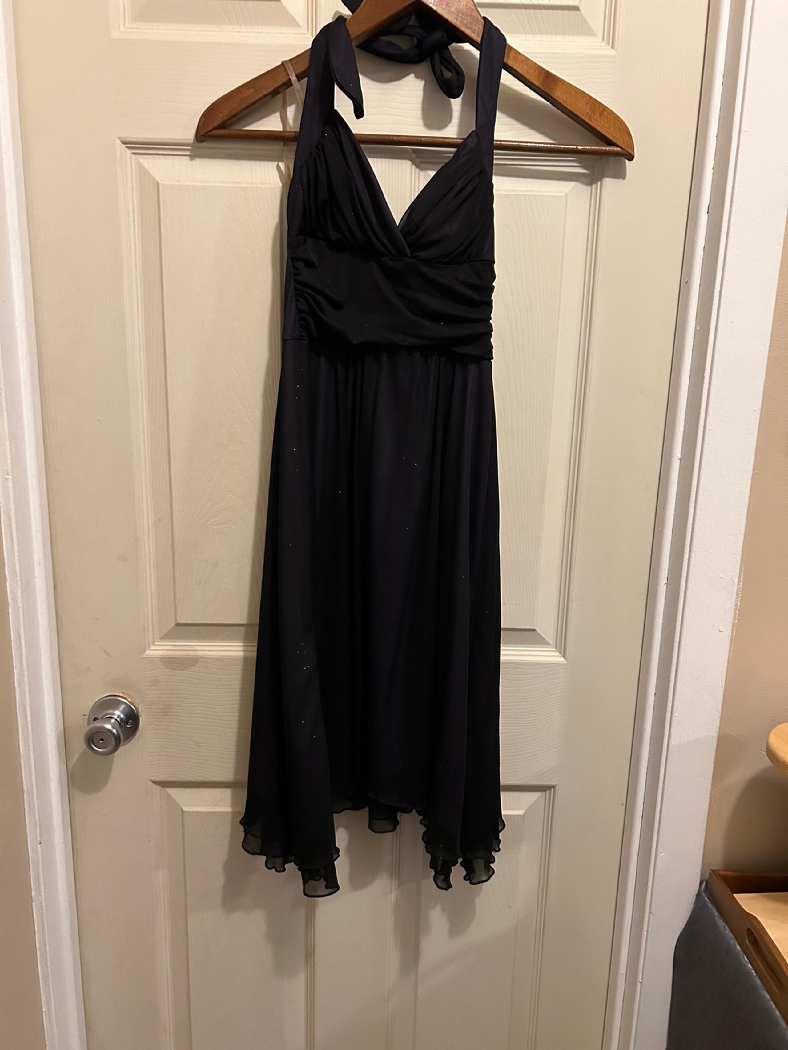 Sparkly black and purple halter dress