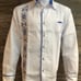 Mexican Guayabera Shirt Linen Blue Embroidery Long Sleeve