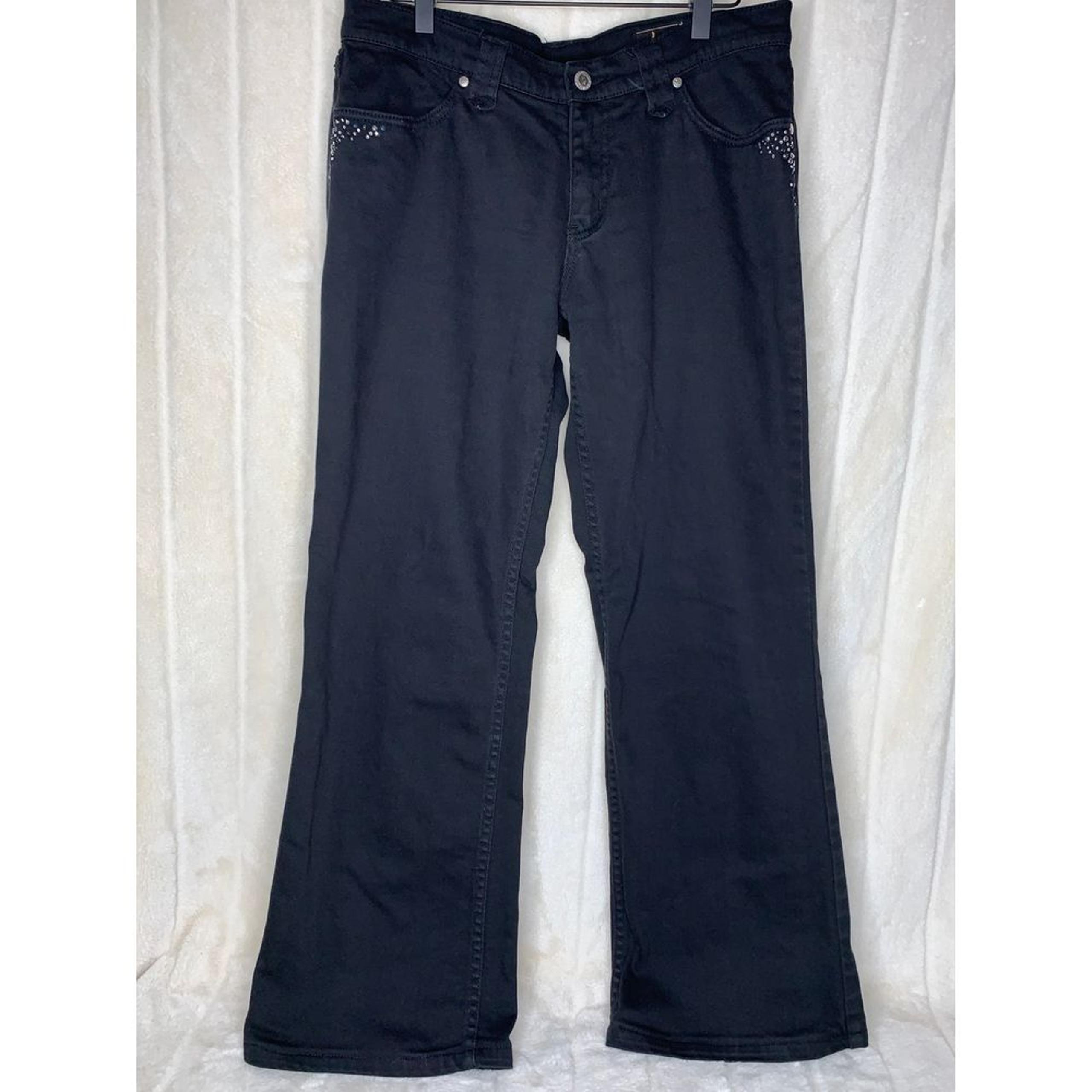 Lawman Jeans Womens 7/8 Black Bootcut Mid Rise Rhinestone Embellished Stretch