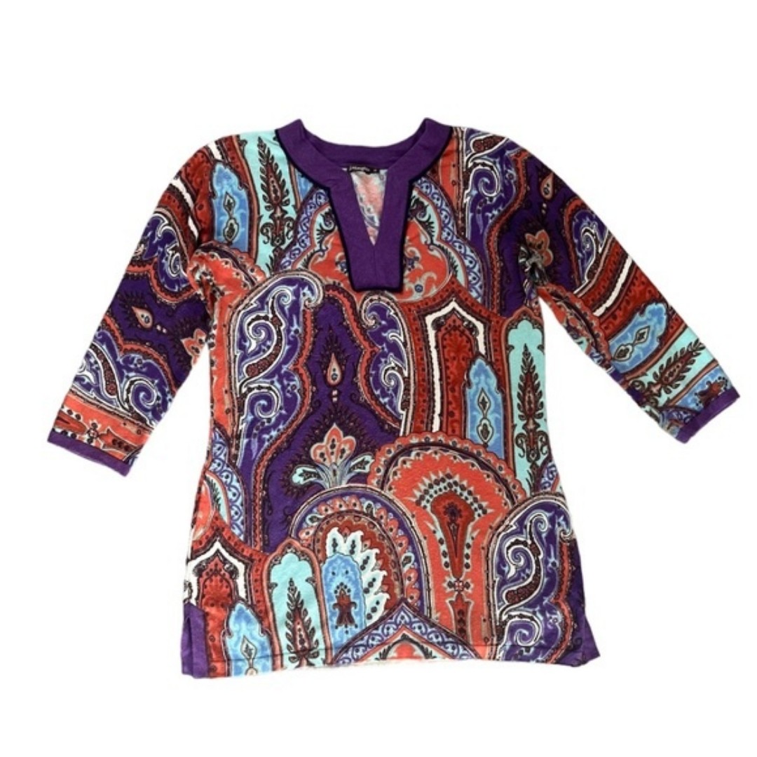 J. McLaughlin Tunic Sweater Purple Orange Paisley Womens Medium