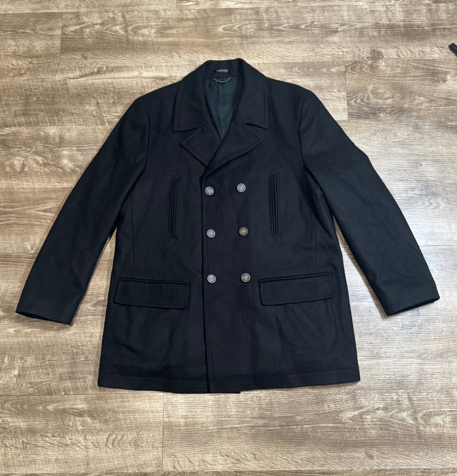 Polo Ralph Lauren Wool Black Peacoat Double Breasted Coat Jacket Men's Size 46R
