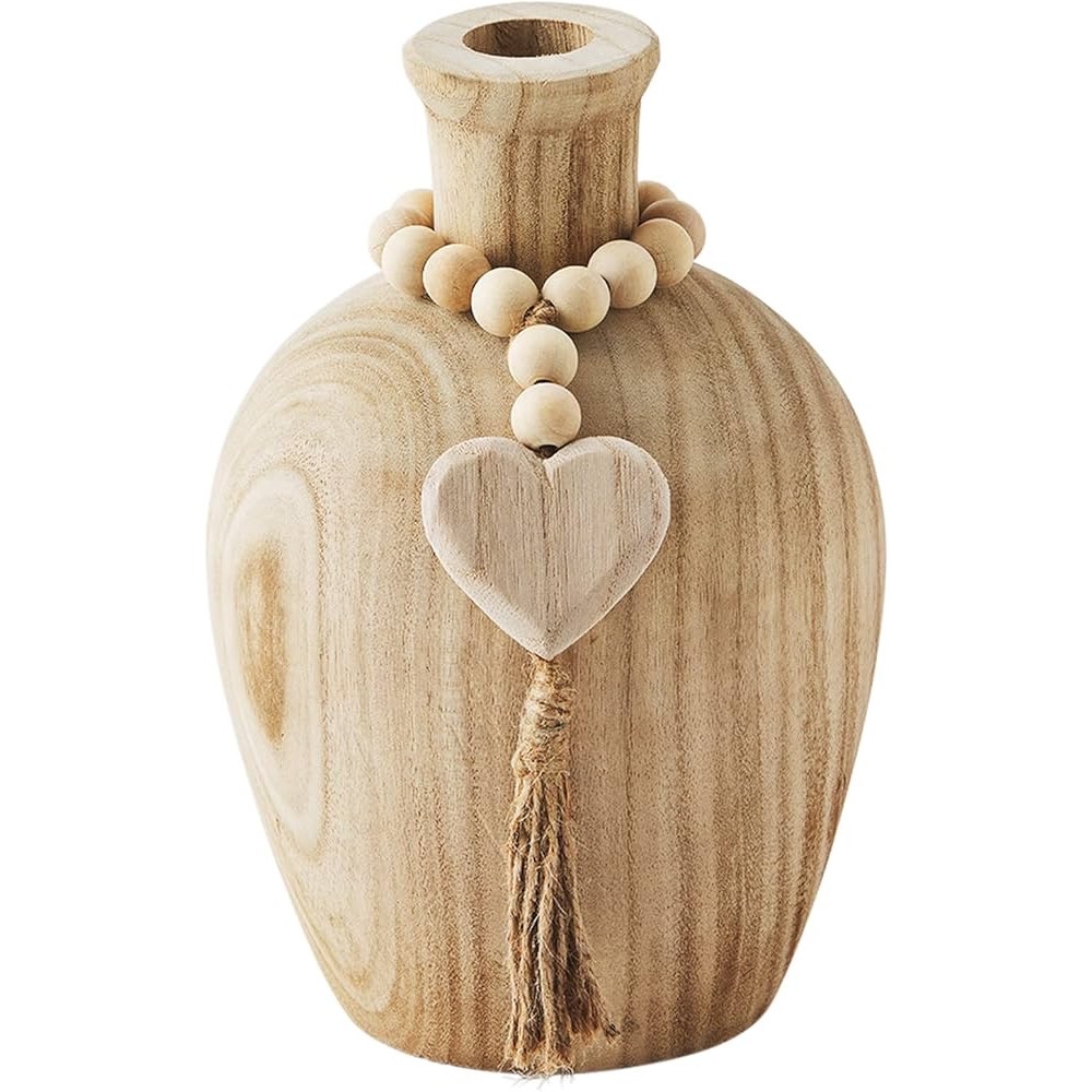 Mudpie Paulownia Beaded Vase with Heart & Tassel 10x7 NWT