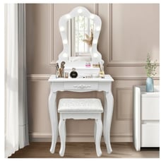 HSUNNS Vanity Set with 3 Color Lighted Mirror, Modern Lighted Makeup Vanity Tabl