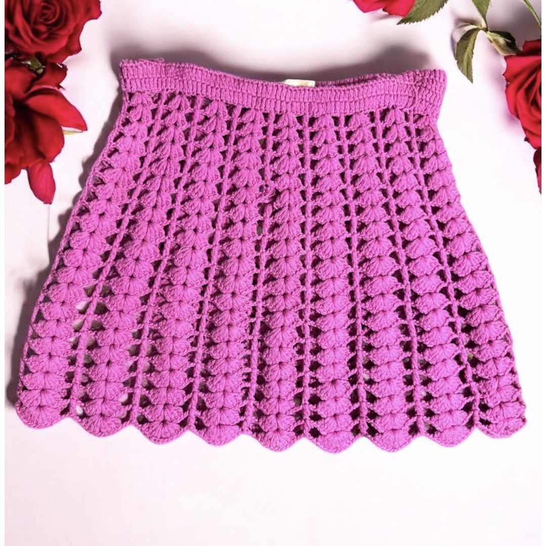 70s coquette Barbiecore hand made crochet skirt size M by Ceci California wool