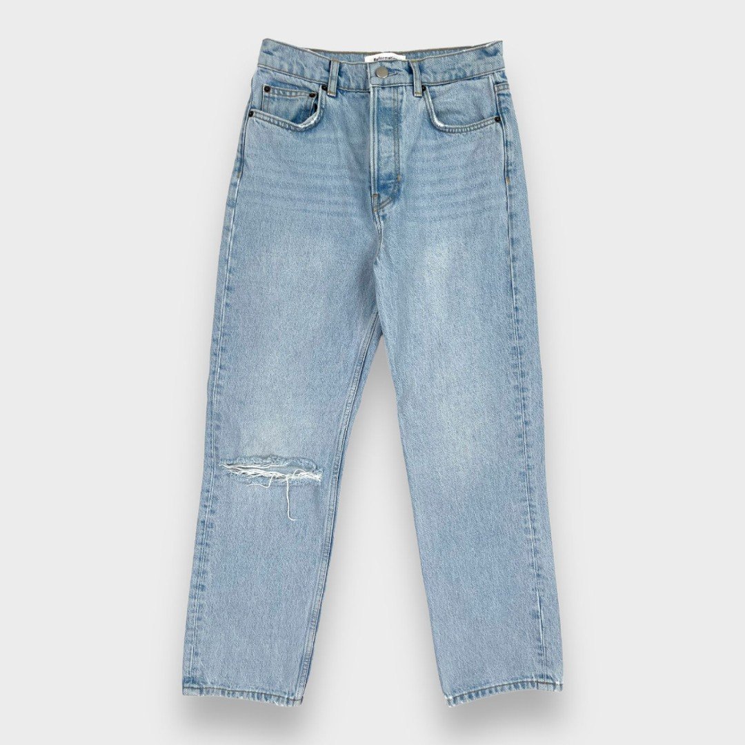 Reformation Straight Leg Jeans High Rise Cropped Distressed Womens 27